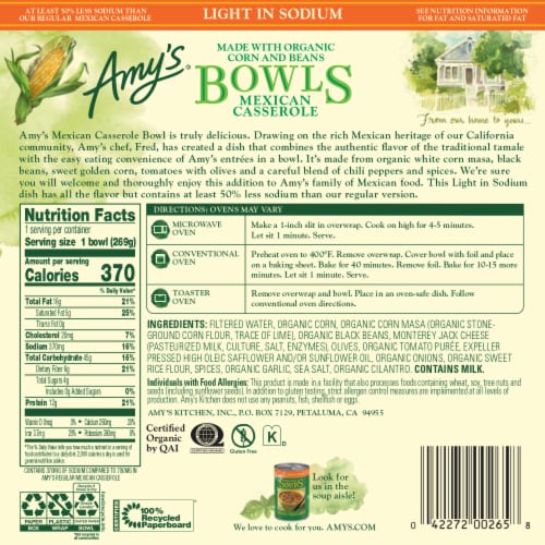 Amy's® Organic Mexican Casserole Bowl Frozen Meal Perspective: back