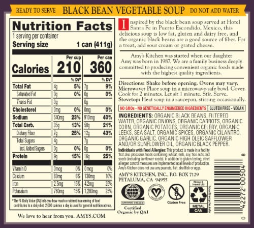 Amy's® Organic Black Bean Vegetable Soup Perspective: back
