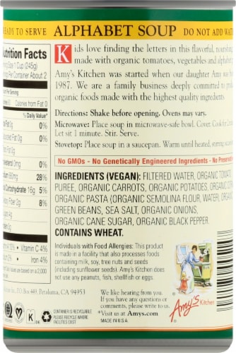 Amy's® Organic Low Fat Alphabet Soup Perspective: back