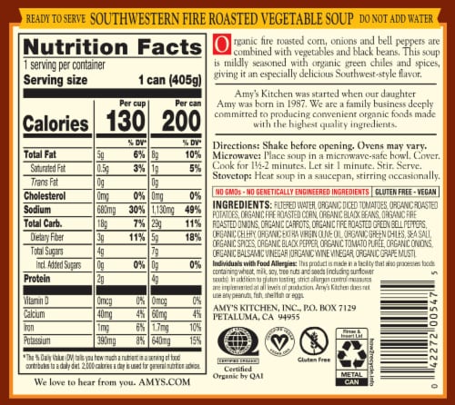 Amy's® Organic Fire Roasted Southwestern Vegetable Soup Perspective: back