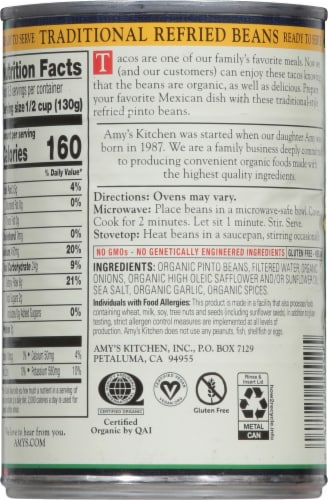 Amy's Organic Refried Beans Perspective: back