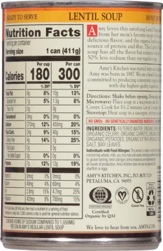 Amy's® Organic Light in Sodium Lentil Soup Perspective: back