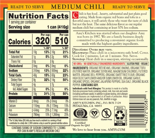 Amy's Organic Light in Sodium Medium Chili Perspective: back