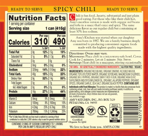 Amy's Organic Spicy Chili Perspective: back