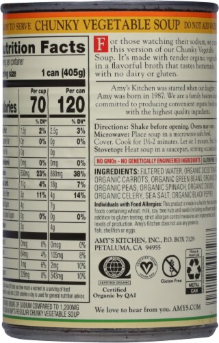Amy's® Organic Reduced Sodium Low Fat Chunky Vegetable Soup Perspective: back