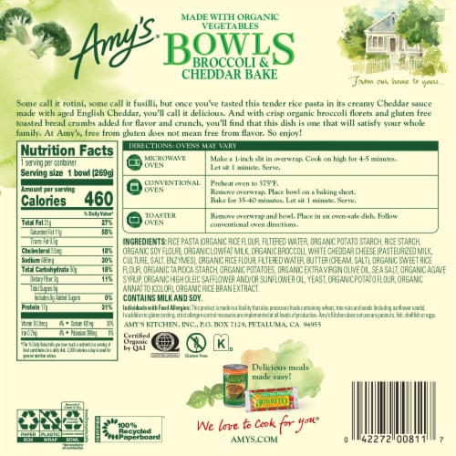 Amy's® Gluten Free Broccoli & Cheddar Bake Bowls Frozen Meal Perspective: back