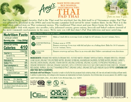 Amy's® Thai Pad Thai Frozen Meal Perspective: back