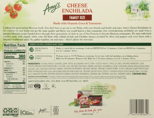 Amy's® Organic Frozen Cheese Enchilada Family Size Perspective: back