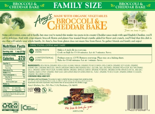 Amy's® Broccoli & Cheddar Bake Family Size Frozen Meal Perspective: back