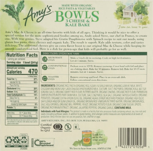 Amy's® Gluten Free 3 Cheese & Kale Bake Bowls Frozen Meal Perspective: back