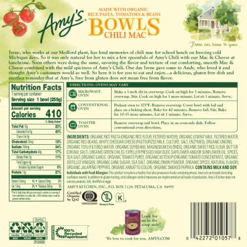 Amys Chili Mac Bowl Frozen Meal Perspective: back