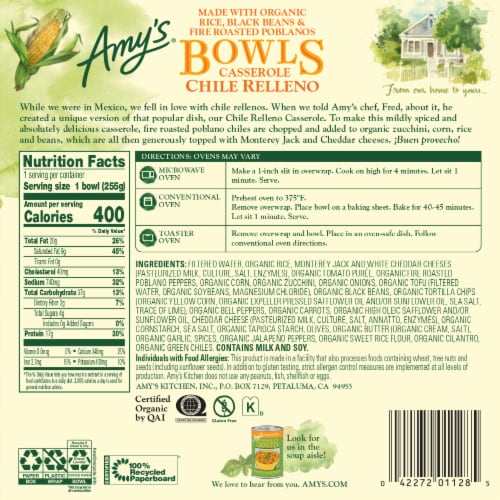 Amys Casserole Chili Relleno Bowl Frozen Meal Perspective: back