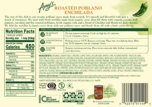 Amy's® Organic Roasted Poblano Enchilada Frozen Meal Perspective: back