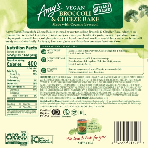 Amy's Vegan Broccoli & Cheeze Bake Bowl Frozen Meal Perspective: back