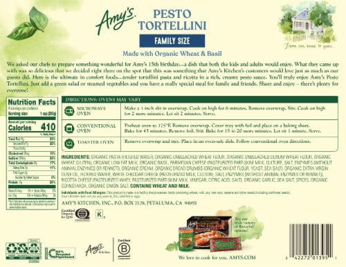 Amy's Pesto Tortellini Family Size Frozen Pasta Perspective: back
