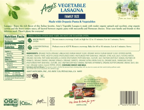 Amy's® Kitchen Vegetable Lasagna Family Size Frozen Meal Perspective: back