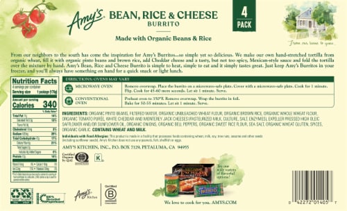 Amy's® Kitchen Bean Rice & Cheese Burrito Perspective: back