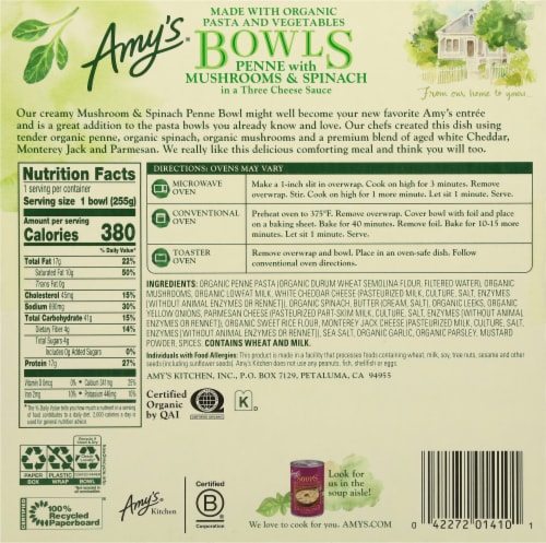 Amy's® Mushroom & Spinach Penne Bowl Perspective: back