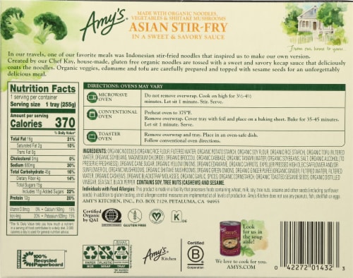 Amy's® Asian Stir-Fry Frozen Meal Perspective: back