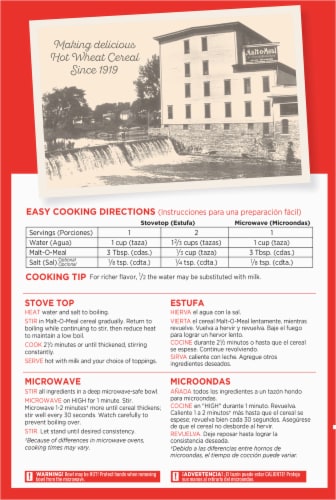 Malt-O-Meal® Original Quick Cooking Hot Wheat Cereal Perspective: back
