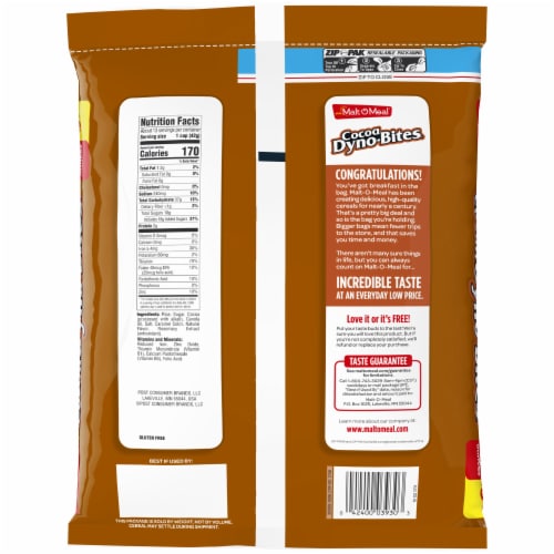 Malt-O-Meal® Cocoa Dyno-Bites® Bag Cereal Zip-Pak Perspective: back