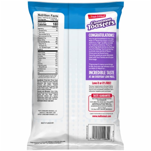 Malt-O-Meal Cinnamon Toasters Cereal Perspective: back