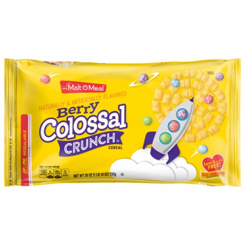 Malt-O-Meal Berry Colossal Crunch Family Size Bag Cereal Perspective: back