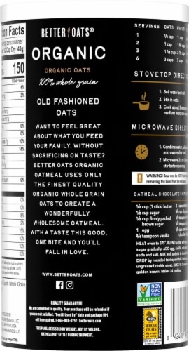 Better Oats® Organic Old Fashioned Oats Perspective: back
