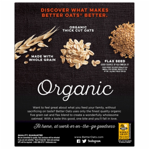 Better Oats Organic Maple & Brown Sugar Instant Multigrain Hot Cereal with Flax Perspective: back