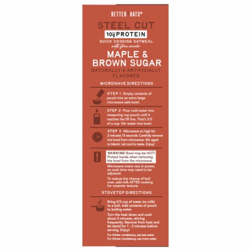 Better Oats® Maple & Brown Sugar Instant Oatmeal with Protein & Flax Seeds Perspective: back