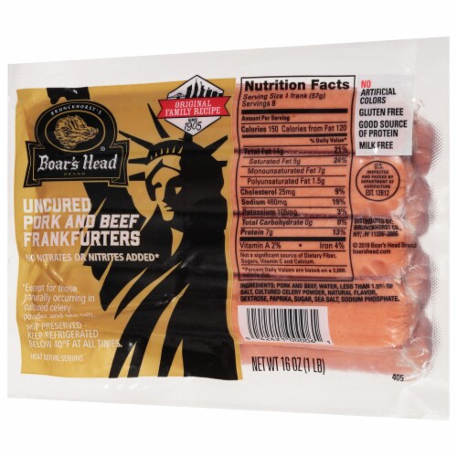 Boar's Head Uncured Pork & Beef Frankfurters Perspective: back
