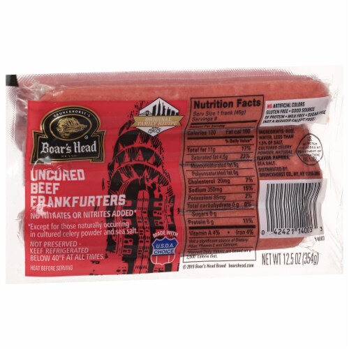 Boar's Head Uncured Beef Frankfurters Perspective: back