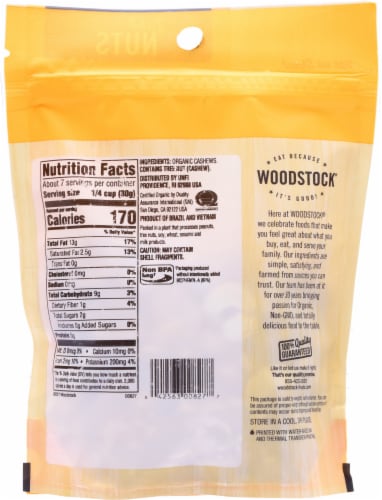 Woodstock Organic Whole Unsalted Cashews Perspective: back