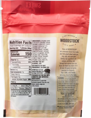 Woodstock Farms Organic Dark Chocolate Almonds Perspective: back
