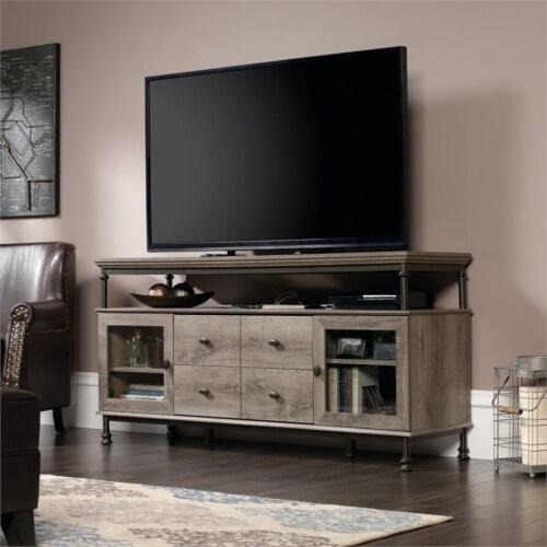 Sauder Canal Street Northern Oak Metal 60  TV Stand Perspective: back