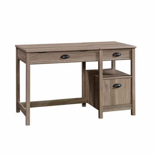 Sauder Harbor View Computer Desk with Hutch in Salt Oak