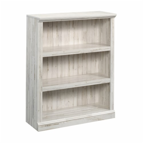 Sauder Misc Storage Contemporary 3-Shelf Wood Bookcase in White Plank Perspective: back