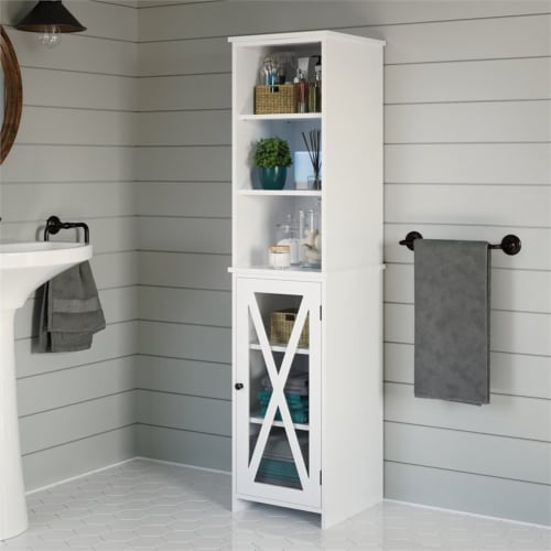 Sauder Cottage Road Engineered Wood Linen Tower in White Perspective: back