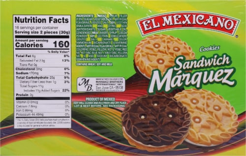 El Mexicano® Sandwich Marquez Chocolate and Vanilla Creme Filled Cookies Perspective: back