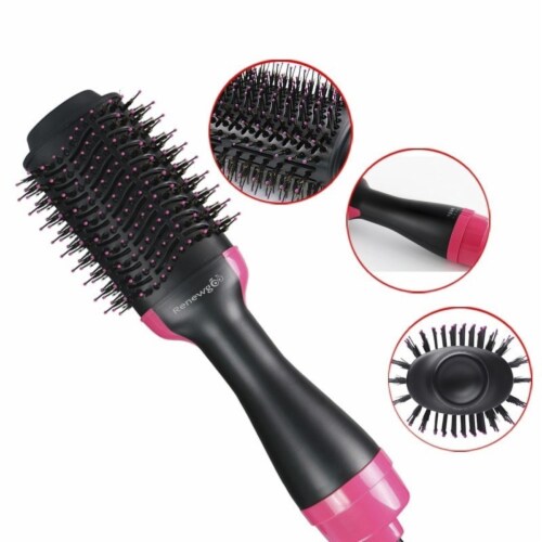Renewgoo Hot Air Hair Straighten Curl Styling Dryer Comb Blower Brush, Pink Perspective: back
