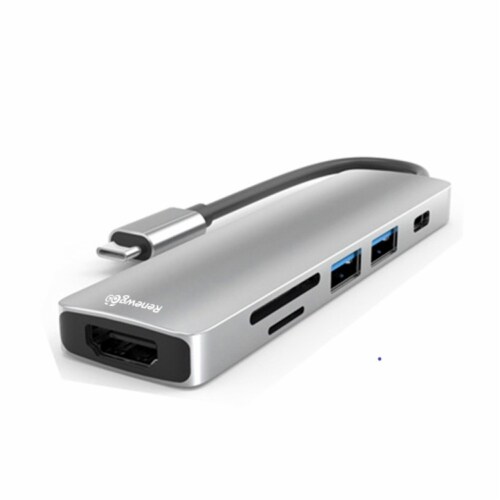 Renewgoo USB-C Hub 6-in-1 Multiport 4K HDTV USB 3.0 Type-C Charging Plug PC Mac Perspective: back