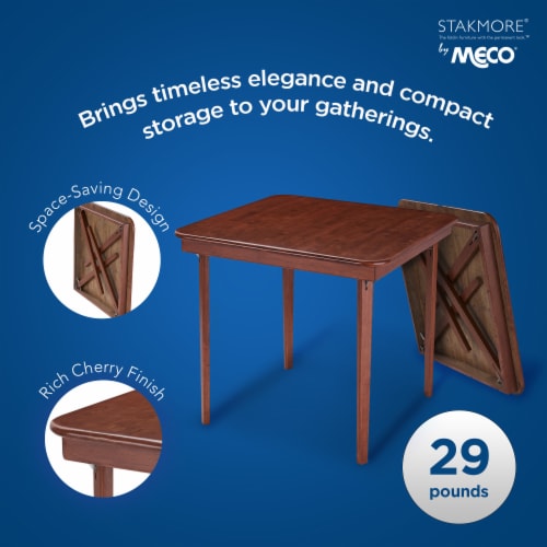 MECO Stakmore Classic Straight Edge Solid Wood Folding Card Table Cherry Frame 1 Piece King Soopers