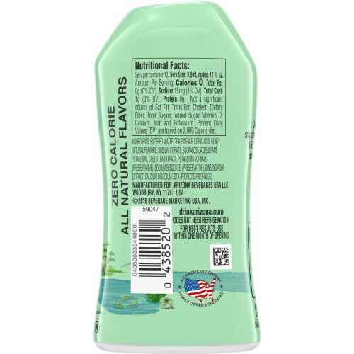 AriZona Green Tea with Ginseng & Honey Naturally Flavored Liquid Water Enhancer, Bottle Perspective: back