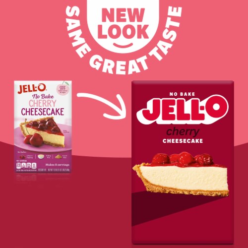 Jell-O No Bake Cherry Cheesecake Dessert Kit with Cherry Topping, Filling Mix & Crust Mix, Box Perspective: back
