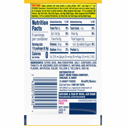 Kool Aid Unsweetened Peach Mango Powdered Soft Drink Mix Packet Perspective: back