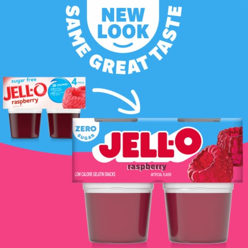 Jell-O Raspberry Sugar Free Jello Cups Gelatin Snack Perspective: back