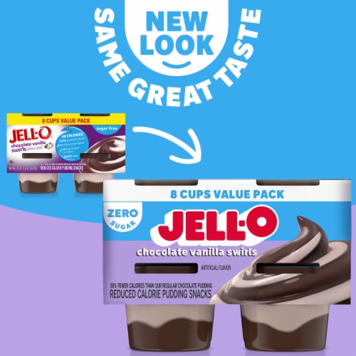 Jell-O Chocolate Vanilla Swirls Sugar Free Pudding Cups Snack Value Pack Perspective: back