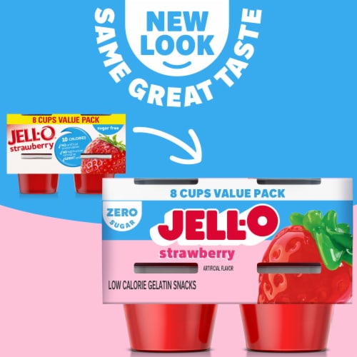 Jell-O Strawberry Sugar Free Jello Cups Gelatin Snack Value Pack Perspective: back