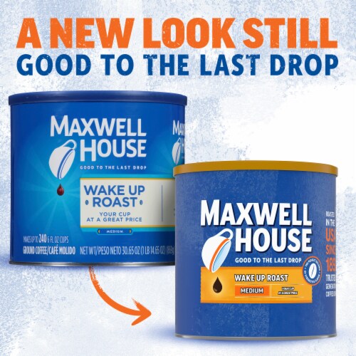 Maxwell House Medium Roast Wake Up Roast Ground Coffee, Canister Perspective: back