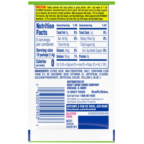 Kool Aid Unsweetened Green Apple Powdered Soft Drink Mix Packet Perspective: back